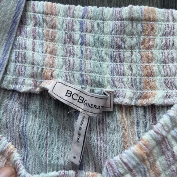 BCBGeneration Multicolor Square Neckline Smocked Long Sleeve Top Size M - Picture 2 of 7